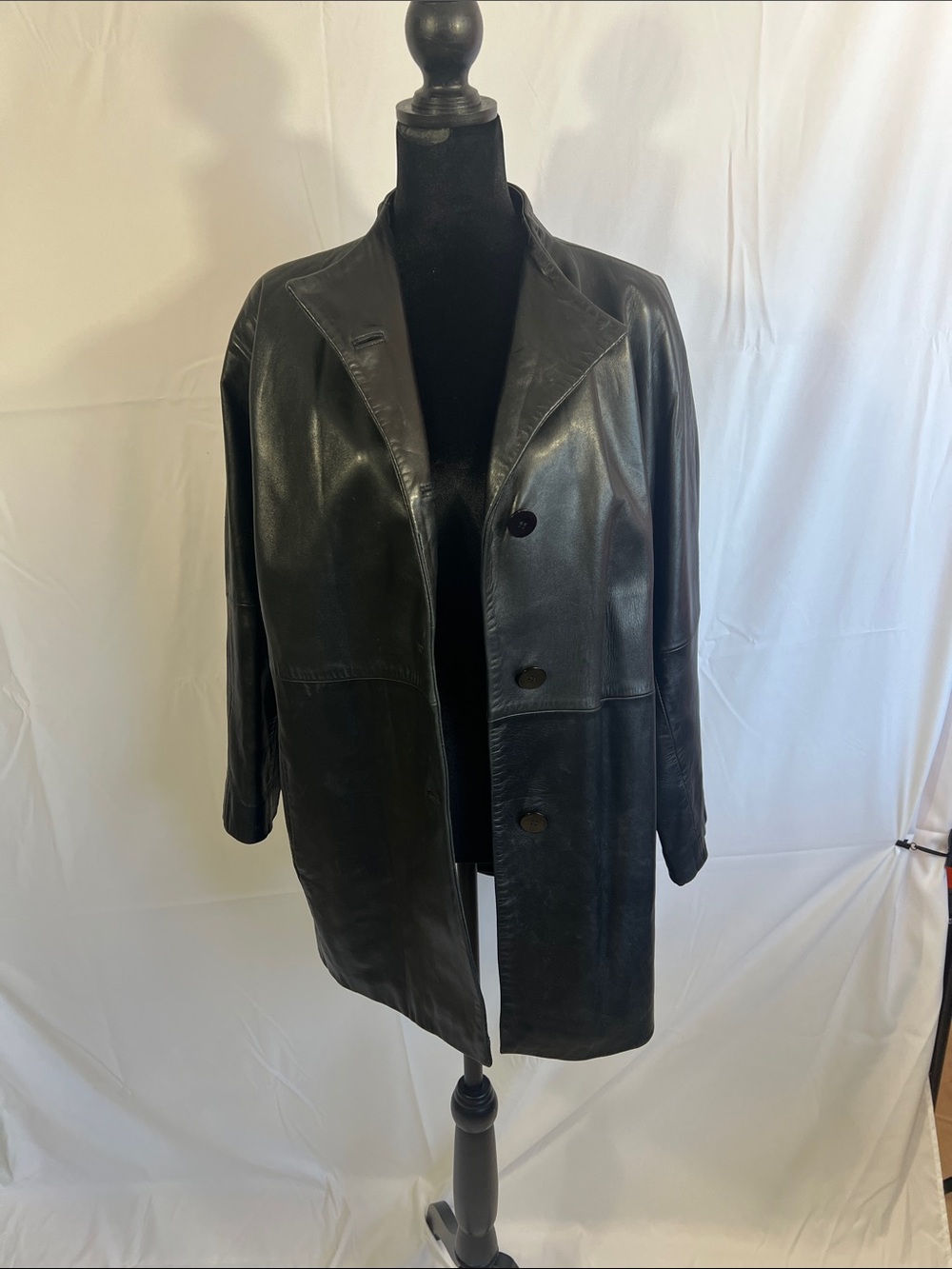Ellen Tracy Black Leather Single-Breasted Coat